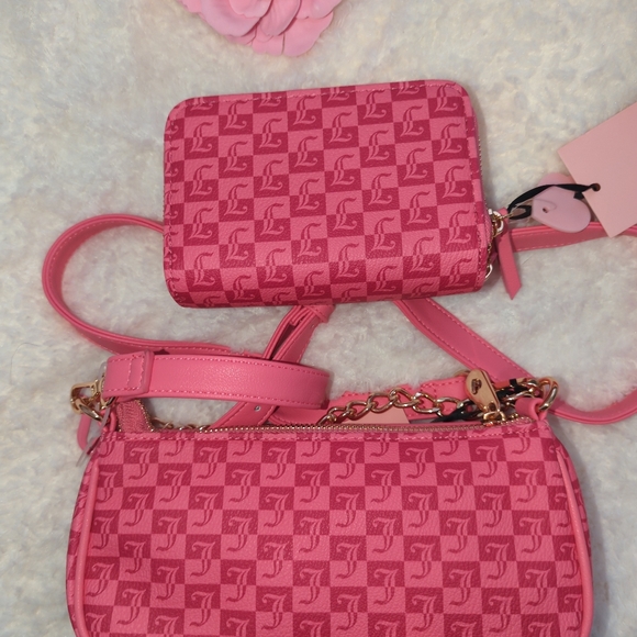 Juicy Couture Pink Crossbody Baguette Bag W/ Wallet Gold Chain Cute Y2K NWT - Picture 10 of 15